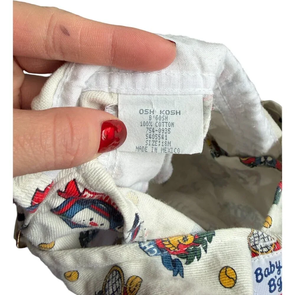 Vintage OshKosh Baby B'Gosh Overalls 80s Tennis Dog Print 18 Month Shortalls